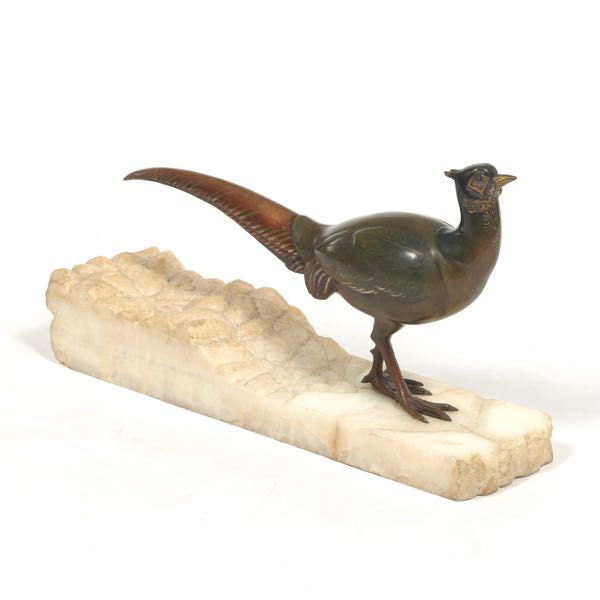 BRONZE PHEASANT ON ALABASTER