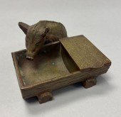 BRONZE PIG AT TROUGH ASHTRAY &