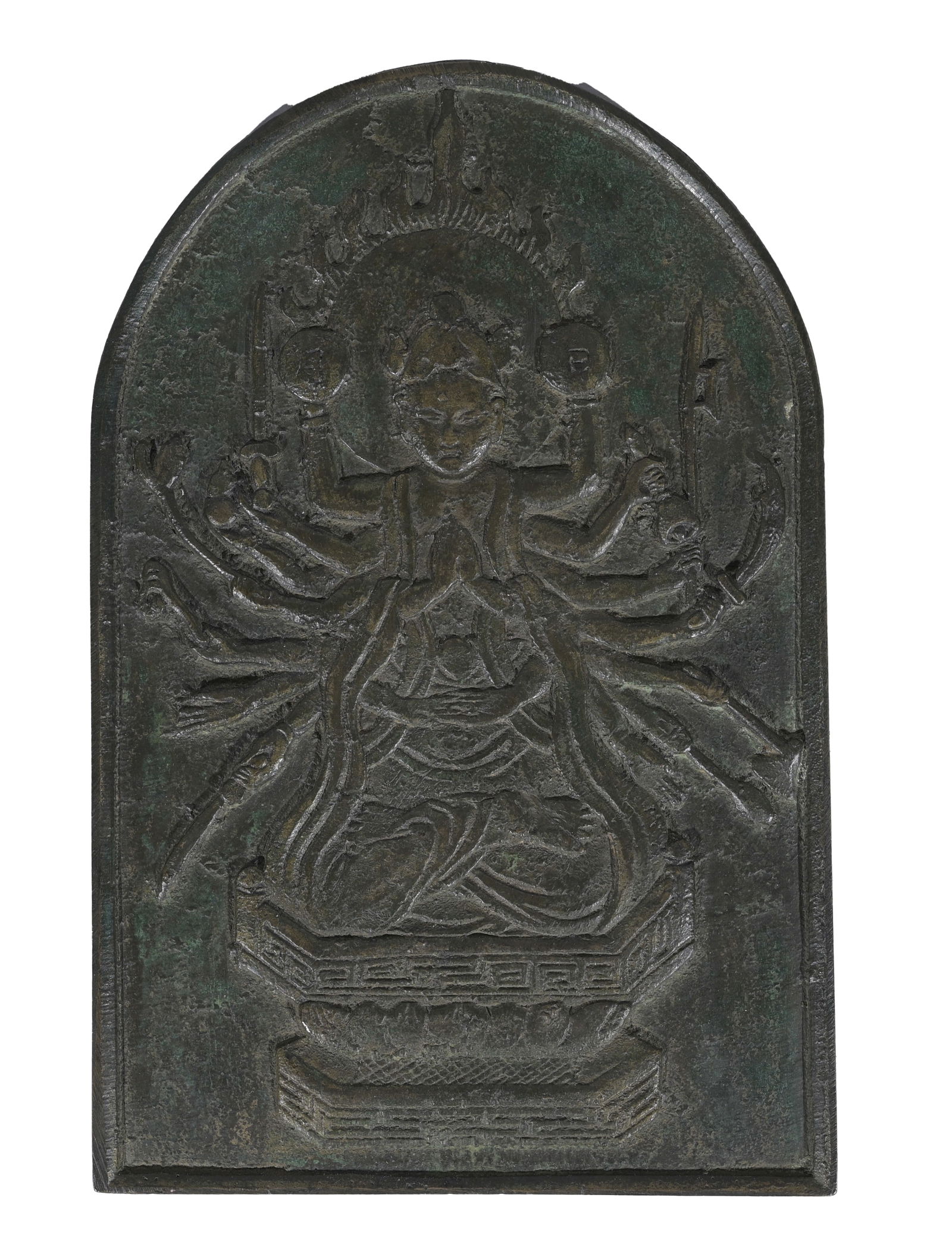 BRONZE PLAQUE OF AVALOKITESHVARA W/