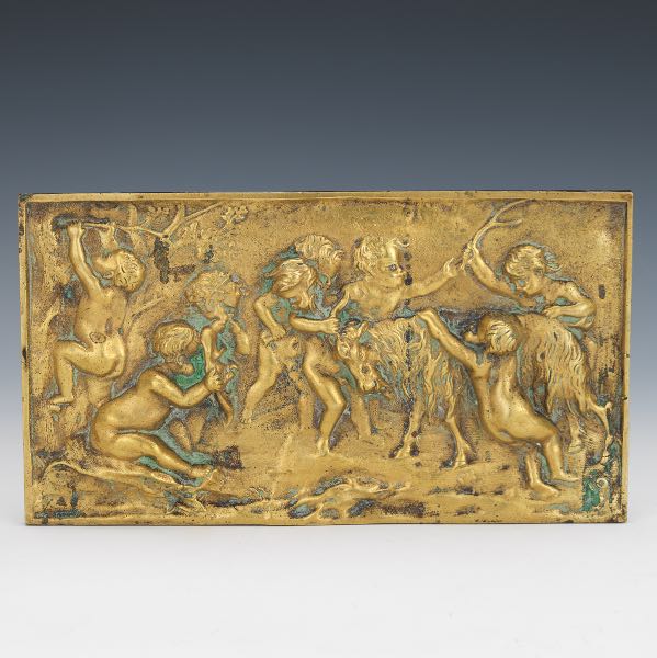 BRONZE PLAQUE WITH CHERUBS 7 ½"H