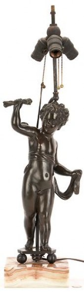 BRONZE PUTTI FIGURAL LAMP, AGA