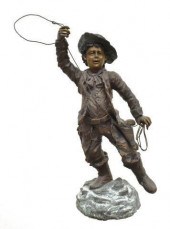 BRONZE SCULPTURE, A YOUNG COWB
