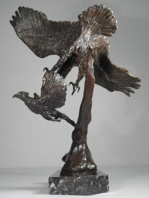 Bronze sculpture depicting two