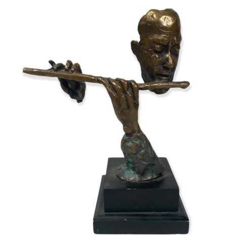 BRONZE SCULPTURE FLUTE PLAYERBronze