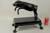 BRONZE SCULPTURE LEAPING PIGLE