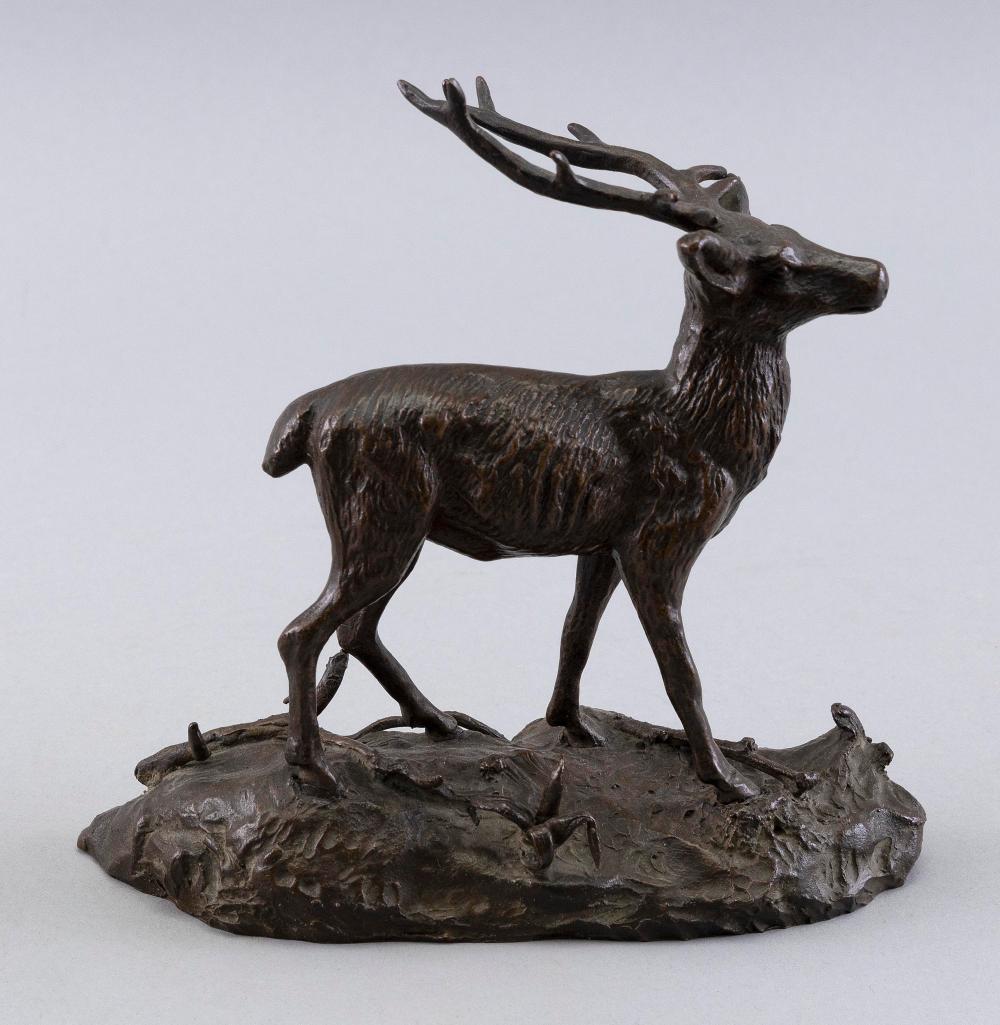 BRONZE SCULPTURE OF A STAG LATE