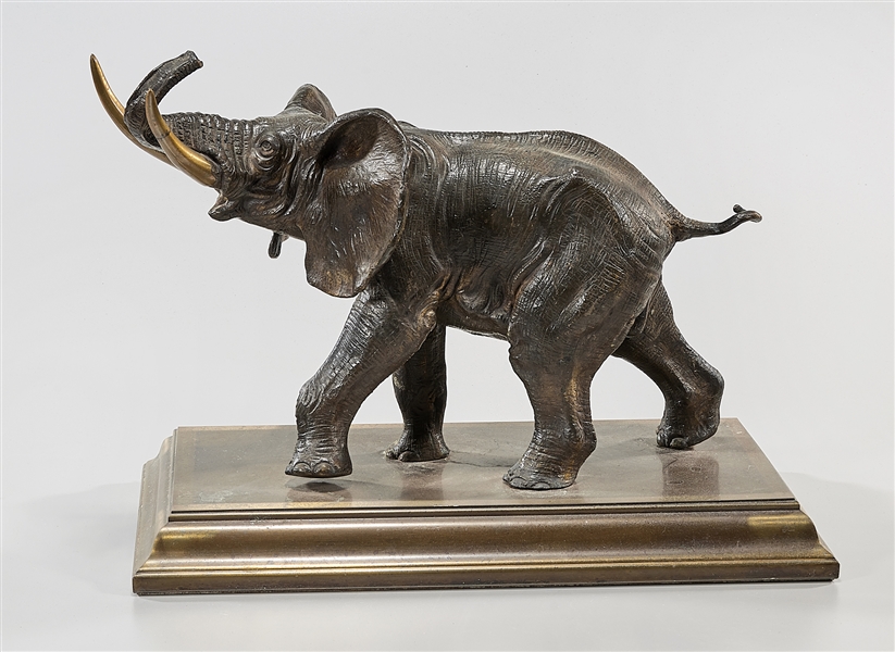 Bronze sculpture of an elephant; no