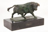 Bronze sculpture of bull by Hu