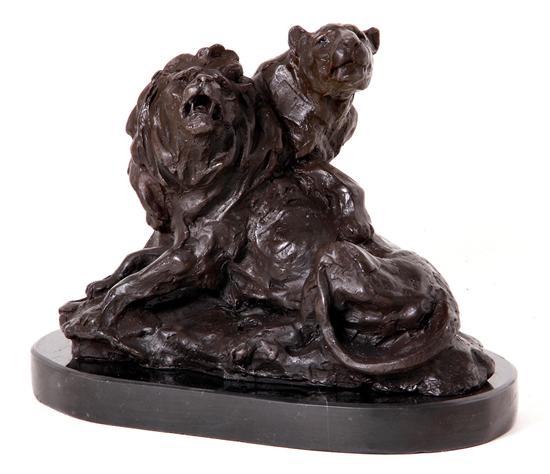 Bronze sculpture of lion couple