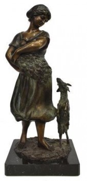 BRONZE SCULPTURE WOMAN WITH GO