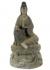 BRONZE SEATED QUAN YIN FIGUREu