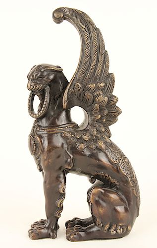 BRONZE SEATED SPHINX FIGUREA bronze