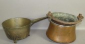 BRONZE SKILLET & COPPER CAULDR