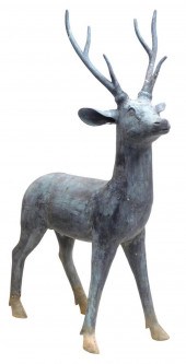 BRONZE STAG GARDEN SCULPTURE,