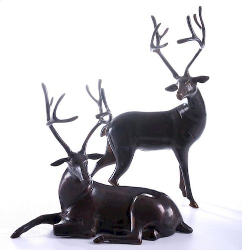 BRONZE STAG SCULPTURESTwo bronze
