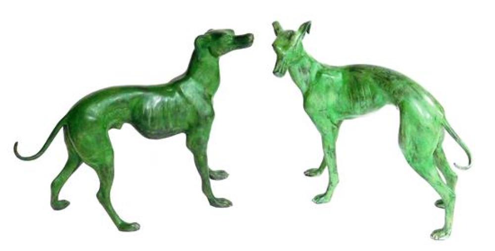 BRONZE STANDING WHIPPET FIGURES,