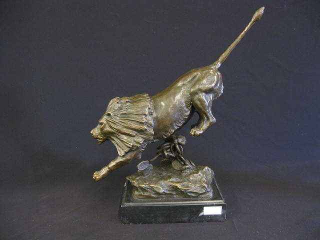 Bronze Statue of a Lion on black