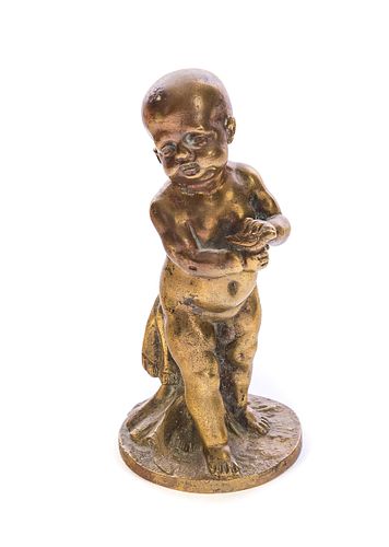 BRONZE STATUE OF BOY HOLDING