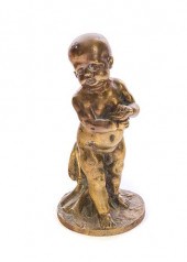 BRONZE STATUE OF BOY HOLDING B