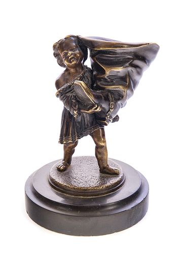 BRONZE STATUE OF BOY HOLDING