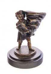 BRONZE STATUE OF BOY HOLDING B