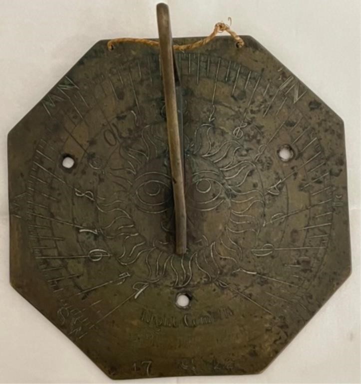 BRONZE SUNDIAL, DATED 1722,