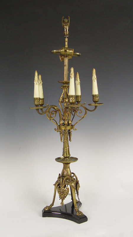 BRONZE TABLE TOP CANDELABRA LAMP: