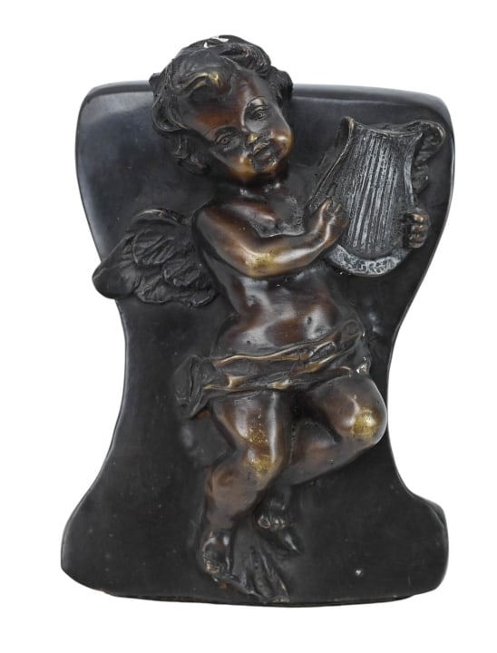 BRONZE TONE TABLE STATUE OF CUPID