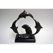 BRONZE TRIO OF DOLPHINS FIGURI