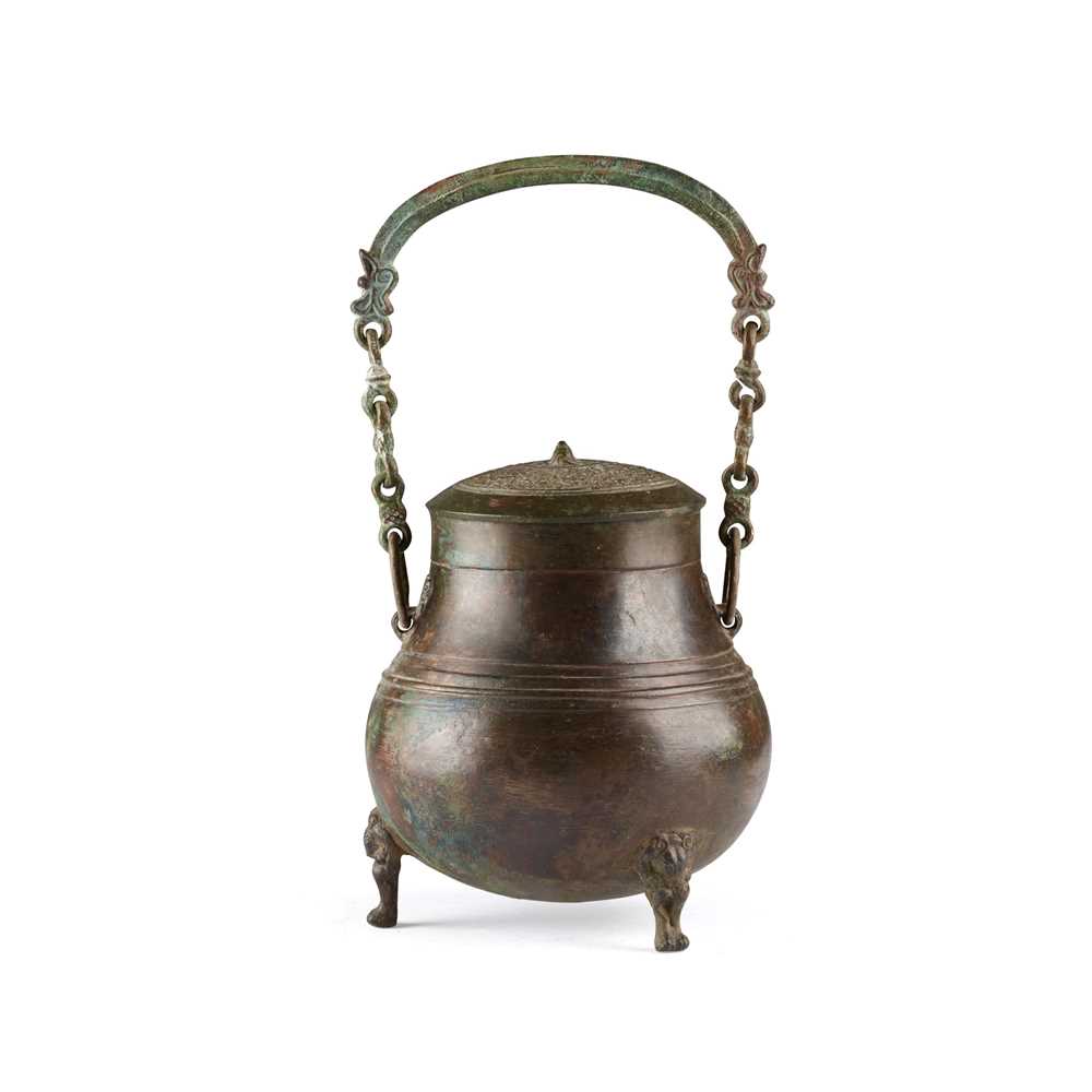 BRONZE TRIPOD WINE VESSEL AND