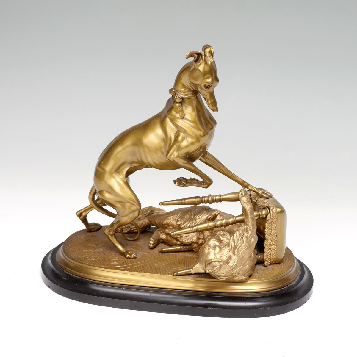 BRONZE WHIPPET AND KITTEN ARTHUR
