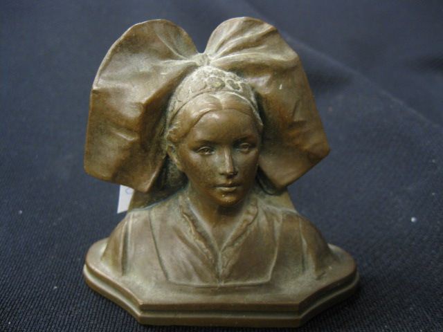 Bronzed Deco Bust of a Lady 2-3/4''