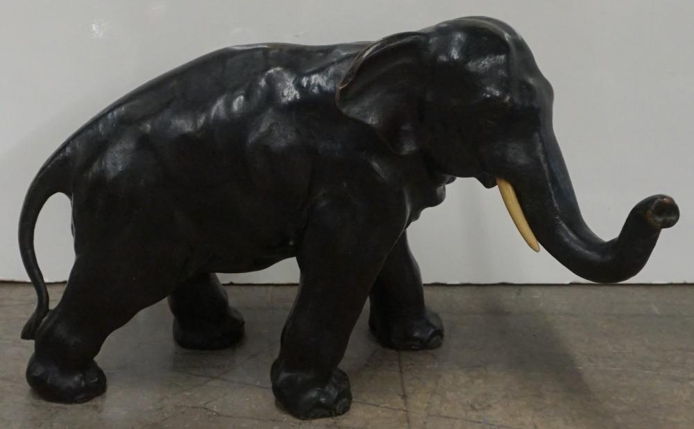 BRONZED FIGURE OF AN ELEPHANT, H: