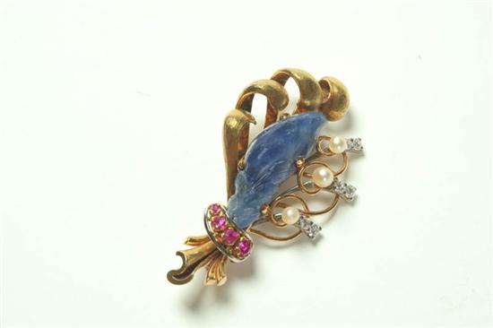 BROOCH.  Wheat motif gemstone