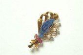BROOCH.  Wheat motif gemstone