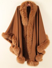 BROWN ANGORA SHAWL WITH FUR TR