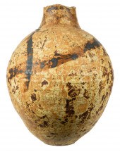 BROWN ART POTTERY VASEsigned "