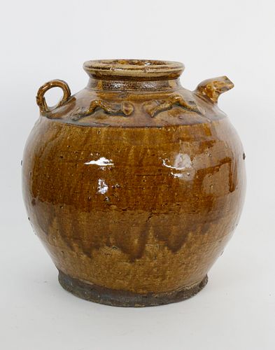 BROWN GLAZED WINE JUG, 19TH