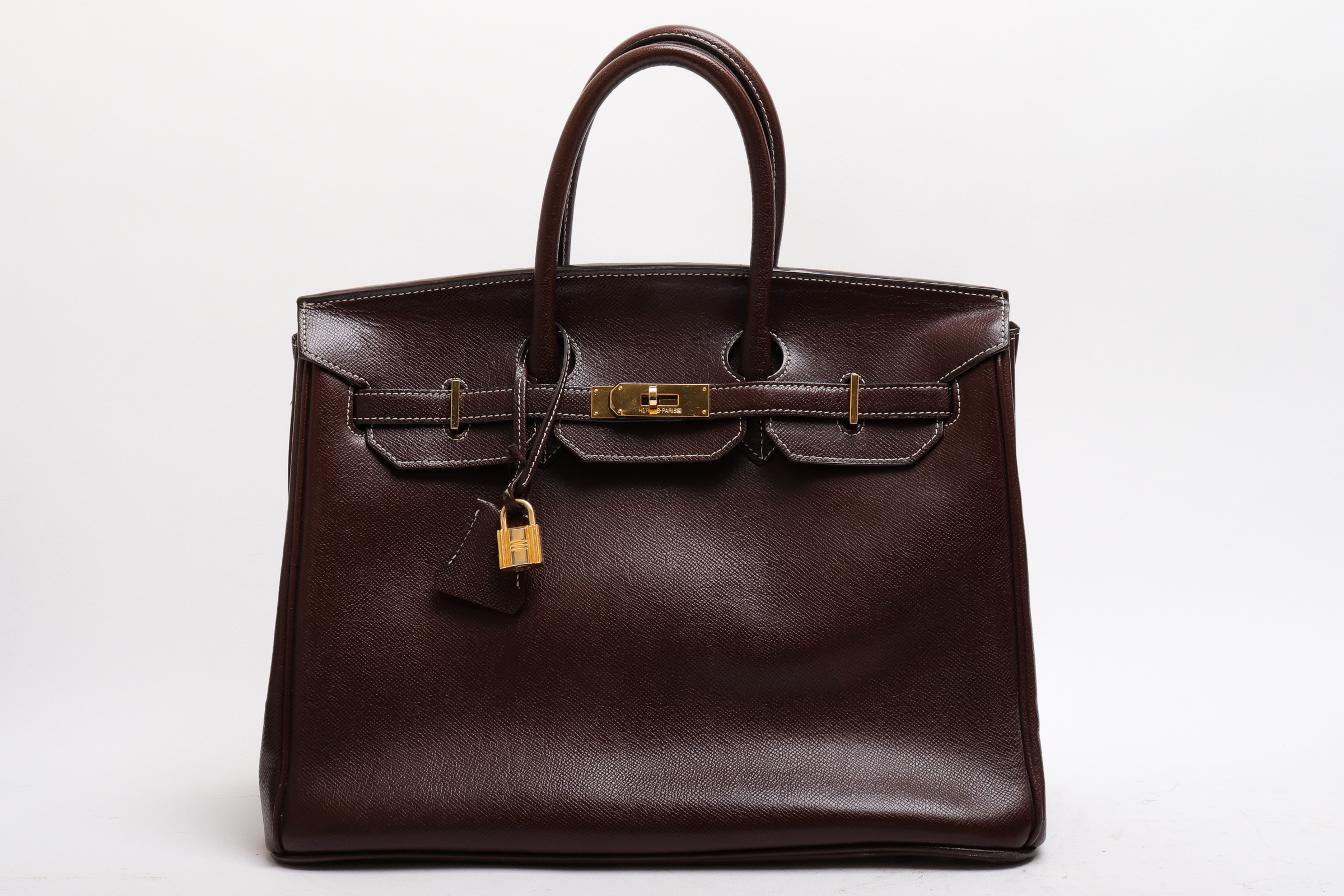 BROWN LEATHER 35CM HANDBAG Brown