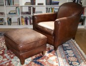 BROWN LEATHER ARMCHAIR WITH OT