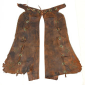 BROWN LEATHER CHAPS 7 TASSEL<b