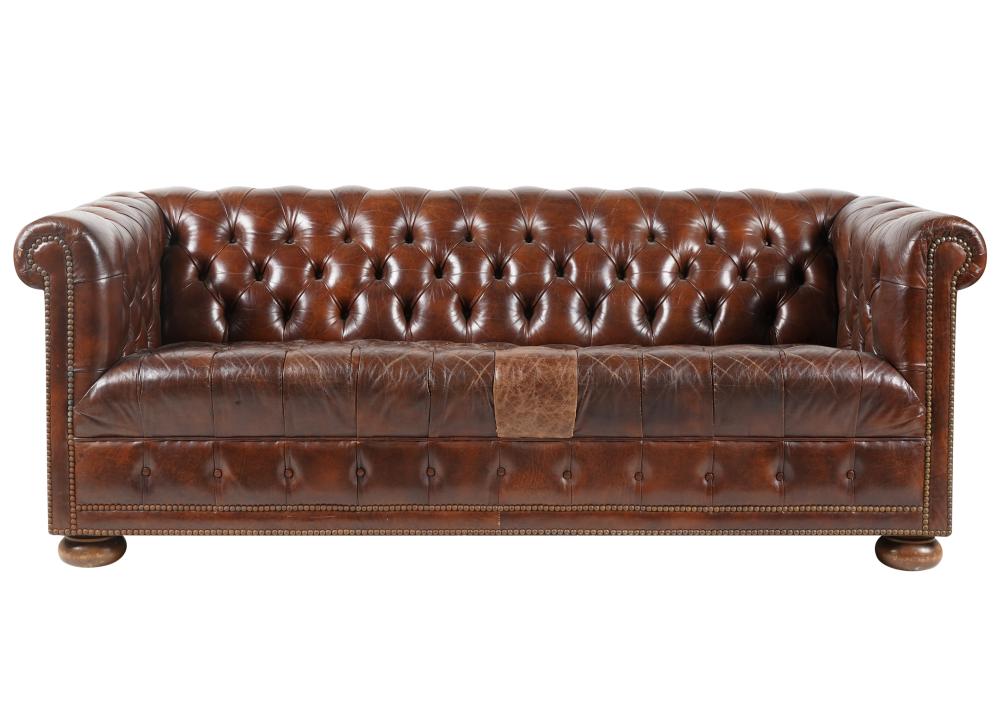 BROWN LEATHER CHESTERFIELD