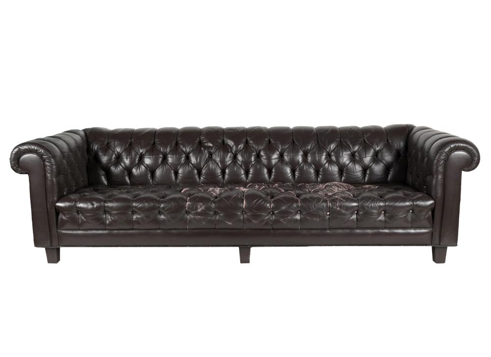BROWN LEATHER CHESTERFIELD