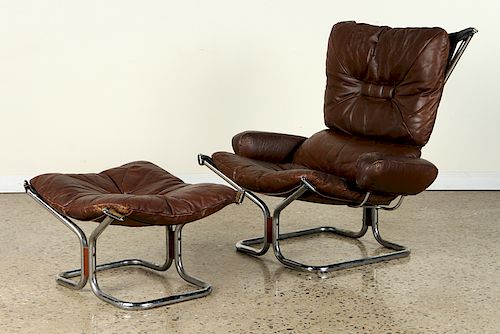 BROWN LEATHER LOUNGE CHAIR &
