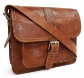 BROWN LEATHER SATCHEL, ADJUSTA
