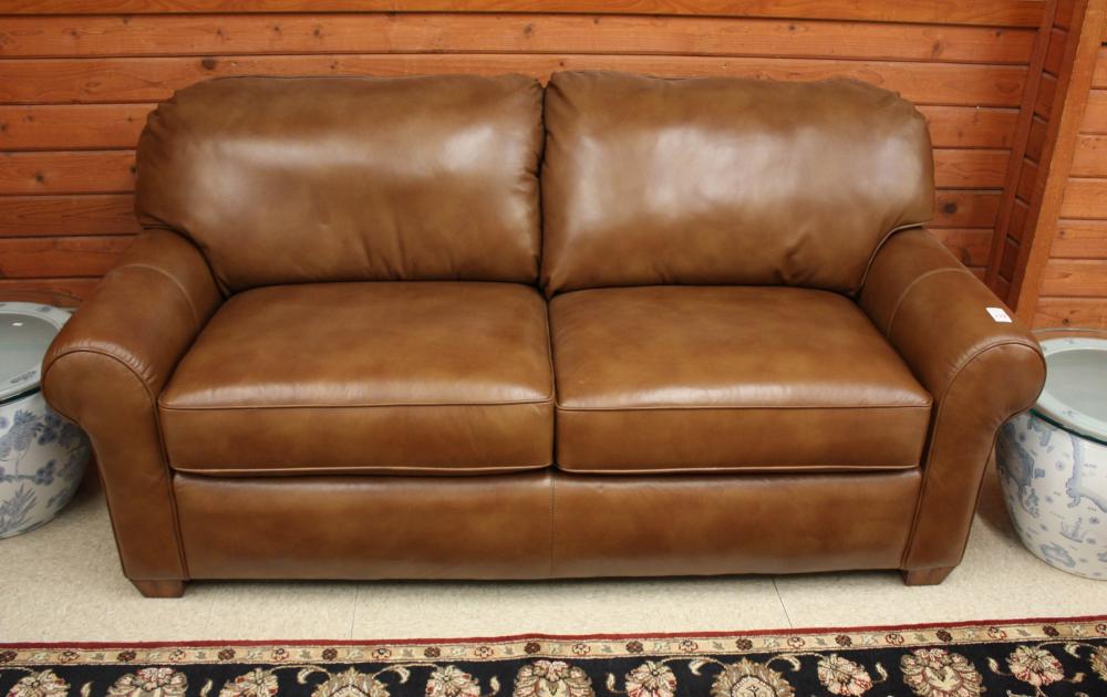 BROWN LEATHER SLEEPER SOFA, MADE BY
