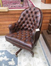 BROWN LEATHER SWIVEL DESK CHAI