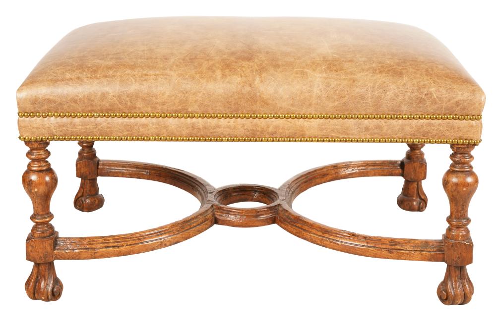 BROWN LEATHER-UPHOLSTERED BENCHwith