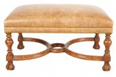 BROWN LEATHER-UPHOLSTERED BENC
