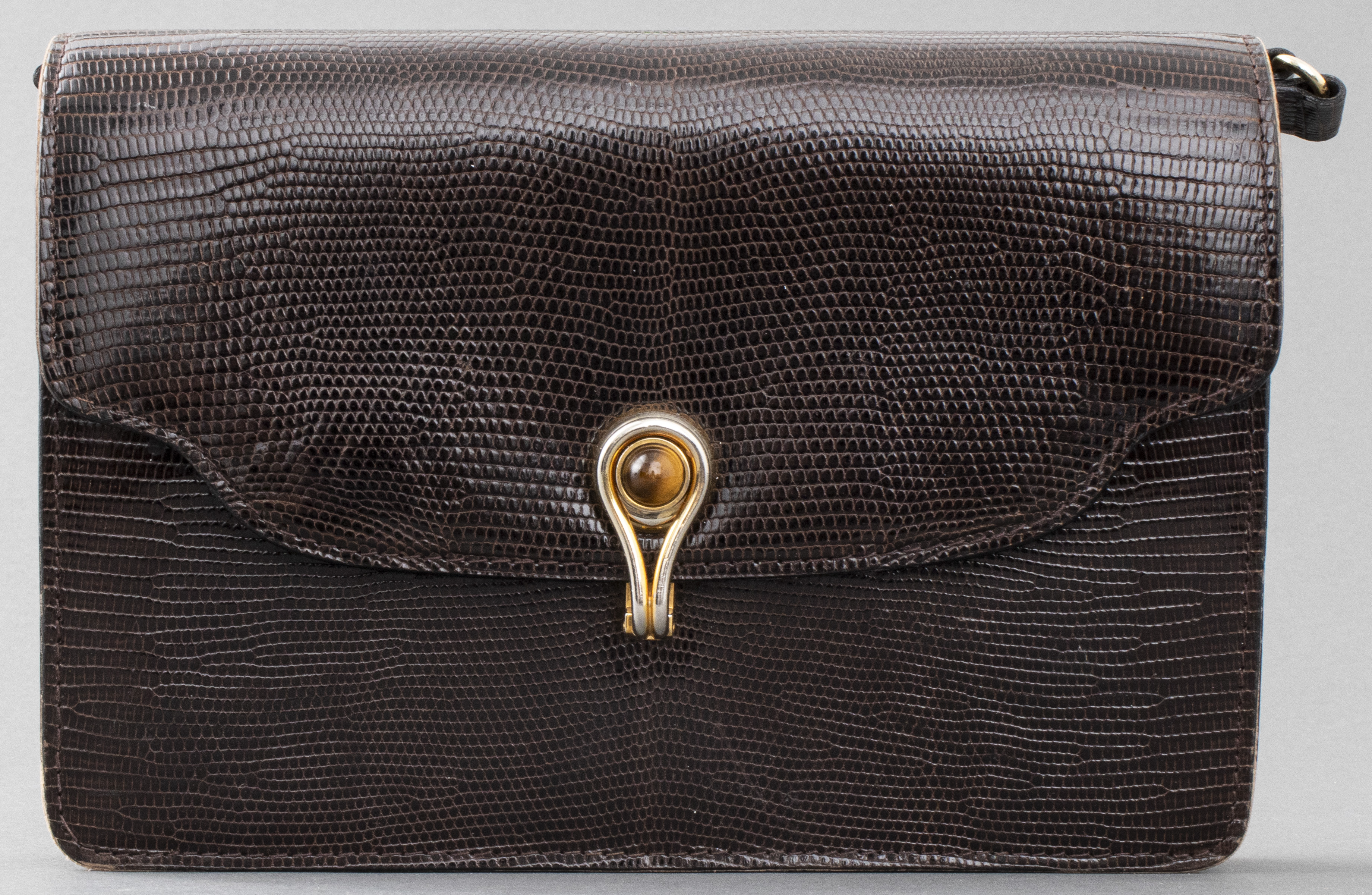 BROWN LIZARD CLUTCH HANDBAG Vintage